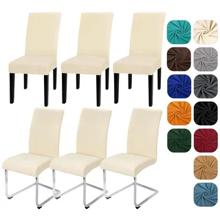 Yugarlibi Stuhlhussen 6er Set Stretch Stuhlhussen Schwingstuhl Elastische Hussen Stuhlbezug Abnehmbarer Waschbarer Stühle Schutz für Küche Restaurant Hotel Bankett Hochzeit (Beige, 6 Stück)