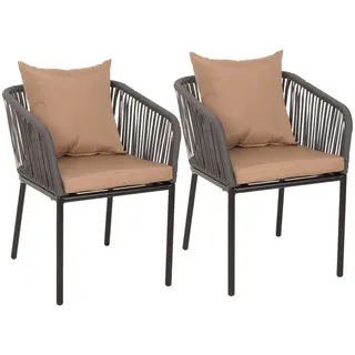 Mendler 2er-Set Gartenstuhl HWC-N41, Outdoor Armlehne, wetterfest Aluminium Seilgeflecht Rope anthrazit Ki