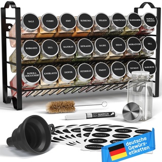 Deco haus® Gewürzregal Stehend & Wand [MIT GEWÜRZDOSEN & ETIKETTEN] - Spices Gewürz Organizer - Spice Rack - Gewürzständer - Gewürzregalsystem Hängend - Gewürzaufbewahrung - Gewürzgläser mit Regal