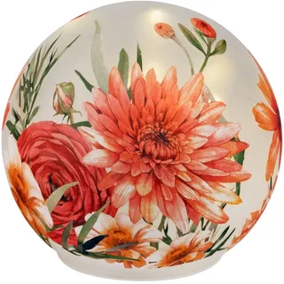 formano LED Deko Kugel Glas Sommerblumen 15 cm Ambientelicht satiniertes Glas mit Timer 6h/18h - warmes Stimmungslicht, batteriebetriebene Deko für Tisch, Fensterbank & Regal