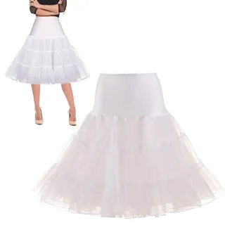 Unterrock Petticoat Damen 1 Stück Weiß A-Linie 60cm lang Reifrock für Hochzeitskleid Abendkleid Cosplay Karneval Verkleidung Brautmode Vintage Retro Stil