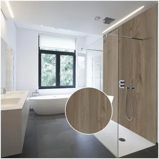WALLando Premium Duschrückwand 250 x 100 cm | Einfach zu montierende Wandverkleidung für Dusche & Bad – Hochwertige PVC-Duschwand in Holzoptik, seidenmatt – Landhaus Eiche