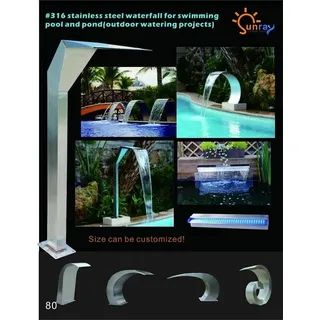 Pool Wasserfall Brunnen Edelstahl Wasserspiele Dekoration Anlage Schwimmbecken - Silber