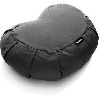 BODYMATE Halbmond Yogakissen 42cm lang 30cm breit und 15cm hoch Schwarz mit Buchweizen-Spelz Füllung – Maschinenwaschbarer Bezug aus 100% extra dicker Baumwolle – Meditationskissen – Sitzkissen