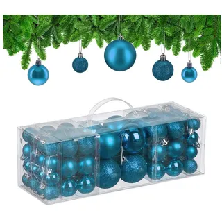 Relaxdays Weihnachtskugeln 76er Set Silber,Türkis