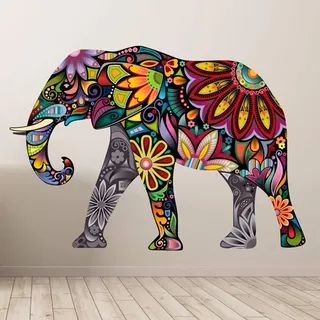 Ambiance Sticker Sticker Tiere | Wandaufkleber Indischer Elefant - Tapete Dekoration Raum und Wohnzimmer | 60 x 85 cm