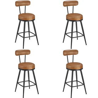 VASAGLE EKHO Kollektion - 360° drehbarer Barhocker, 4er Set, Hocker mit Rückenlehne für Kücheninsel, Kunstleder mit Nähten, Mid-Century-Modern-Stil, 65 cm hoch, Küche, Hausbar, karamellbraun LBC289K01