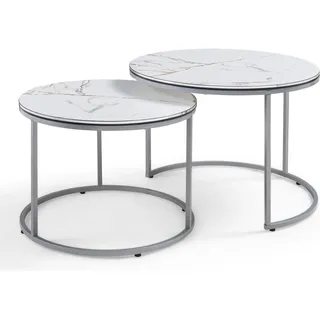 [en.casa] Skagen Marmor weiß / silber 2er Set