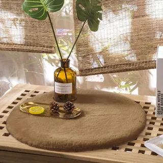 Teppich Wölkchen Fell Rund, Fellteppich Rund, Kunstfell Teppich Waschbar, Hasenfell, Kaninchenfell - Flauschiger Teppich Wohnzimmer, Bettvorleger Schlafzimmer - Braun - Rund 30cm