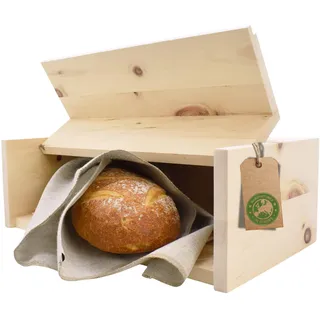 Brotkasten aus Zirbenholz mit Gitter und Bäckerleinen, 45x16x25 cm | Handgefertigte Brotdose aus 100% Zirbe