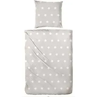 Hahn Feinbiber Bettwäsche Sterne Muster Beige, Beige 135x200 cm + 80x80 cm - Beige