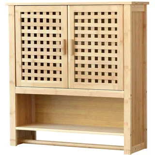 In And OutdoorMatch Badezimmerschrank Deanna - Bambus - 66 x 62 x 20 cm - mit Handtuchhalter - Waschtischunterschrank - modernes Design