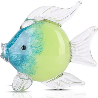 Große Glasfisch-Figuren, mundgeblasene Glasfischstatue und Skulptur, Heimdekoration, Murano-Tier, tropisches Meer, Glas, Briefbeschwerer für Schreibtisch, Glasaquarium, Küstenstrand, dekorativ (grün)