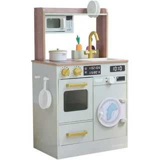 Teamson Kids Spielküche Holz mit Mini-Garten Waschmaschine Grün