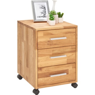 Linea Natura Rollcontainer Wildeiche Kunststoff, Wildeiche, massiv, 3 Schubladen, 40x56.7x42 cm Beimöbel erhältlich, Arbeitszimmer, Container, Rollcontainer