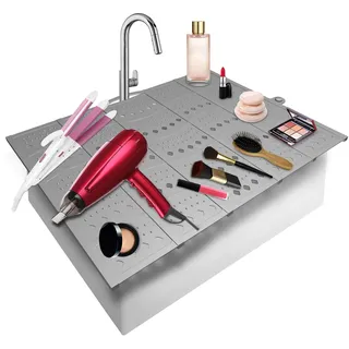 Mofason Badezimmer-Waschbecken-Abdeckung, platzsparend, Silikon, Make-up-Organizer-Matte für über der Arbeitsplatte, kleines Badezimmer, unverzichtbares Zubehör, Wohnmobil, faltbare Gadgets, Grau