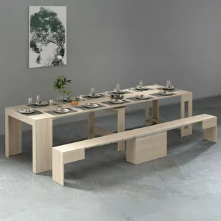 Dmora Tisch- und Stuhlset Crispin, Mehrzweckkomposition, Set mit Konsole und 1 ausziehbarer Bank, 100% - Italy, 66 x 25 x 45 cm, Olmo