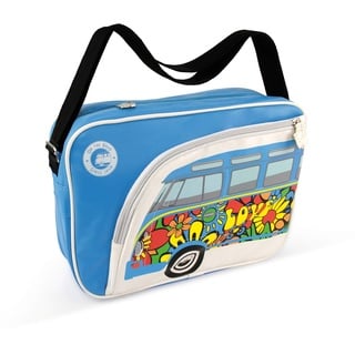 BRISA VW Collection - Volkswagen Schulter-Umhänge-Reise-Tasche-Freizeit-Bag mit T1 Bulli Bus Motiv (Love Bus/Bunt/Unisex/34cm)