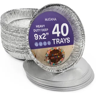 MATANA - 40 Runde Backbleche aus Aluminiumfolie, Alu Backformen Einweg, Aluschalen Rund, Aluformen für Linzertorte - (23cm/1060ml)