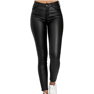 YILIN Damen Lederhose PU Leder Kunstlederhose Damen Hose In Leder Optik Bis Übergrösse Damen Gefütterte Damenhose Lederhose