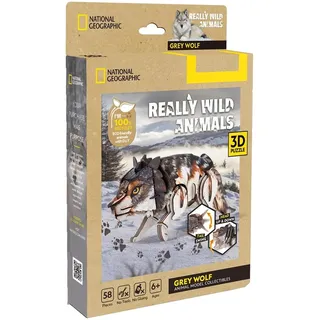 CubicFun 661180 National Geographic 3D Puzzle, Wolf, 3D Tierpuzzle Grauwolf mit 58 Teilen, Modellbausatz für Kinder ab 6 Jahren