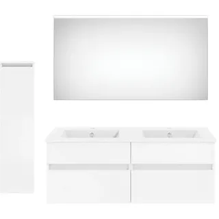 Puris Badezimmer , Weiß Hochglanz , Holzwerkstoff , 2 Schubladen , 150 cm , Goldenes M, Made in Germany , hängend , Badezimmer, Badmöbelsets & Badmöbelserien, Badmöbel-Sets