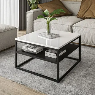 Couchtisch NOVA mit Ablage Weiß/Schwarz Hochglanz, Schwarz / Weiß Hochglanz