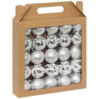 Atmosphera Createur d ́interieur Weihnachtskugeln Glitzer-Muster Ø 6 cm , Silberfarben , Kunststoff , 6x7.2x6 cm , Dekoration, Weihnachtsdekoration, Christbaumschmuck
