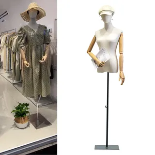 Jueraori Schaufensterpuppe Körper Weiblich, Schneiderpuppe mit Holz Armen, Mannequin Torso mit Verstellbare Höhe 140-190cm, Damenbüste Kleiderpuppe Ausstellungsstand (Schwarz, MEDIUM)