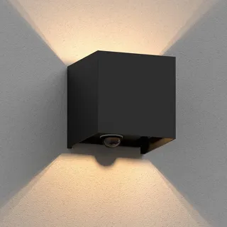 ledscom.de Wandleuchte CUBEL für außen, IP65, Up-/Downlight, Bewegungsmelder, schwarz matt, quadratisch, 1x G9 max. 10W