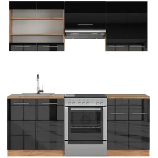 Vicco Küchenzeile Fame-Line 200 cm Anthrazit Hochglanz/Goldkraft Eiche
