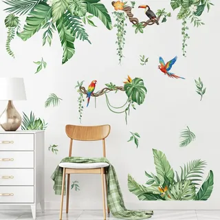 Supzone Wandtattoo Pflanzen Tropische Blätter Wandaufkleber | Hängende Grün Palmen Blätter Wandsticker Schlafzimmer Wohnzimmer Sofa Flur Wanddeko