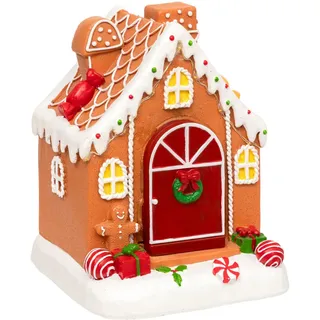 Fééric Lights and Christmas Lebkuchenhaus LED beweglich mit Ton 16,2 cm , Braun , Kunststoff , 13.5x16.2x13.5 cm , Dekoration, Weihnachtsdekoration