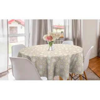 ABAKUHAUS Tee-Party Runde Tischdecke, Teekannen und Tupfen, Kreis Tischdecke Abdeckung für Esszimmer Küche Dekoration, 150 cm, Pale Tan Marigold Weiß