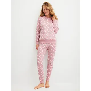 Schlafanzug CALIDA "Cotton Stripes", Damen, Gr. L (48/50), lila (lilas), Single Jersey, Obermaterial: 100% Baumwolle, bequem lang, Rundhals, angesetztes Bündchen, Homewear-Sets Schlafanzug, Langarm, Rundhals-Ausschnitt, lockere Passform, Baumwolle