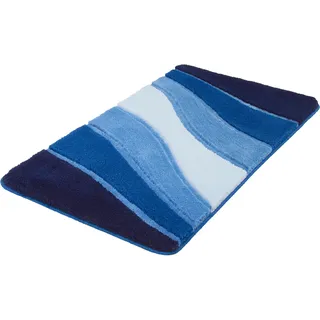 Badematte KLEINE WOLKE "Ocean, Badvorleger, Badezimmer Teppich" Gr. 5, blau (royalblau), H:21mm, Kunstfaser, Badematten, Badematte, Badteppich, Wellen Design, mit Farbverlauf, Hoch-Tief Effekt, waschbar