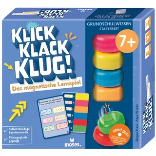 Moses Moses. klick Klack Klug! – Das magnetische Lernspiel für die Grundschule, Starterset mit Magnetturm, pädagogisch geprüftes Spiel, für Kinder ab 7 Jahren, Blau, Grün, Gelb