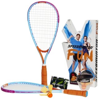 Speedminton 505586 FUN Set - Alternative zu Beachball/Federball inkl. 2 HELI Speeder für Strand, Park, Garten, HELLBLAU/ORANGE