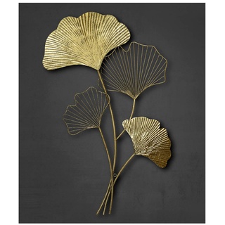 ZEYA Wanddeko Metall Gingko, 46 x 75 cm, 3D Deko gold, Wanddeko Ginkgo Blätter, Wohnzimmer Dekoration, attraktives Präsent zu Weihnachten