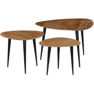 Couchtisch-Set aus Massivholz Akazie 3-teilig Dreieckig Antik-Stil Vintage Möbel für Wohnzimmer Schlafzimmer Beistelltische in 3 Größen - Braun