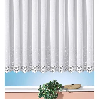 Gardine WECKBRODT "Elina" Gr. 8, weiß, B:450cm H:175cm, Polyester, Gardinen, Gardine, echte Stickerei, Makramee, halbtransparent, Bordüre, gebogt, Store