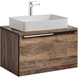 Waschtischunterschrank 80cm mit Keramik-Waschbecken PUEBLA-56 Vintage Oak, B/H/T ca. 80,4/59,5/46 cm - Braun