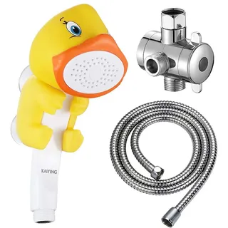 KAIYING Duschköpfe für Kinder, Cartoon Wasserfluss Sprühdusche, Duschaufsatz für Kleinkinder, Baby handduschkopf Badezubehör, Bad Kinder-Duschaufsatz (I:Duschkopf(Ente)+Schlauch+Umschaltventil) Gelb