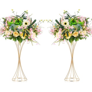 NUPTIO Blumenständer Metall Gold Hochzeit: 2 Stück 50cm Hoch Vase Tischdeko Goldene Blumenvase Trompete Vasen für Geburtstag Tafelaufsatz Jubiläum Party Hochzeitsdeko