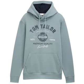 Tom Tailor Herren Hoodie Sweatshirt mit Logo-Print Grey Mint L