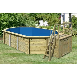 Karibu Achteckpool »PALMA Set B BxLxH: 358x569x124 cm mit Sonnendeck« 38 mm starkes kesseldruckimprägniertes Fichtenholz