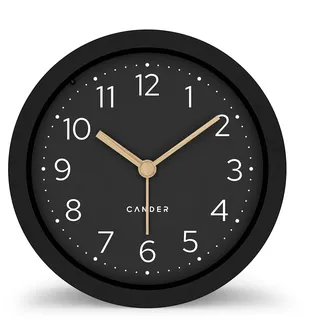 Cander Berlin MNU 2012 S Wecker lautlos ohne Ticken 12 cm analog batteriebetrieben schwarz modern Licht Holzzeiger Vintage