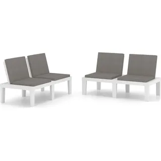 Gartenbänke mit Kissen 2 Stk. Kunststoff Weiß - Weiß