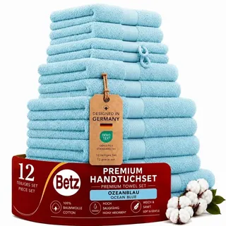 Betz Premium Handtuch-Set 12-teilig – 100% Baumwolle – Oeko-TEX® Zertifiziert – extra saugfähig & weich – hohe Grammatur – Duschtücher, Handtücher, Gästetücher & Waschhandschuhe - Farbe Ocean