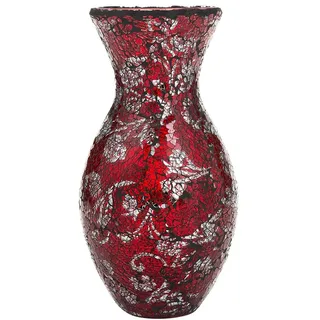 London Boutique Vasen Mosaik-Deko-Glitzervase H28 (rot-silberfarben)